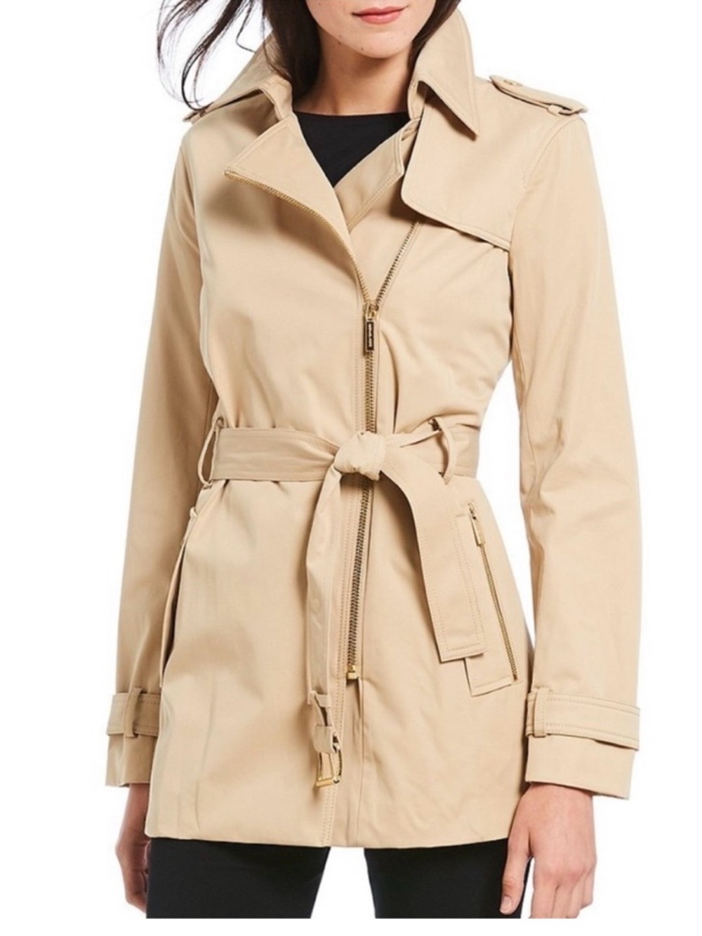 Michael Kors Zip Up Trench Coat Tan Size Petite Small NWT